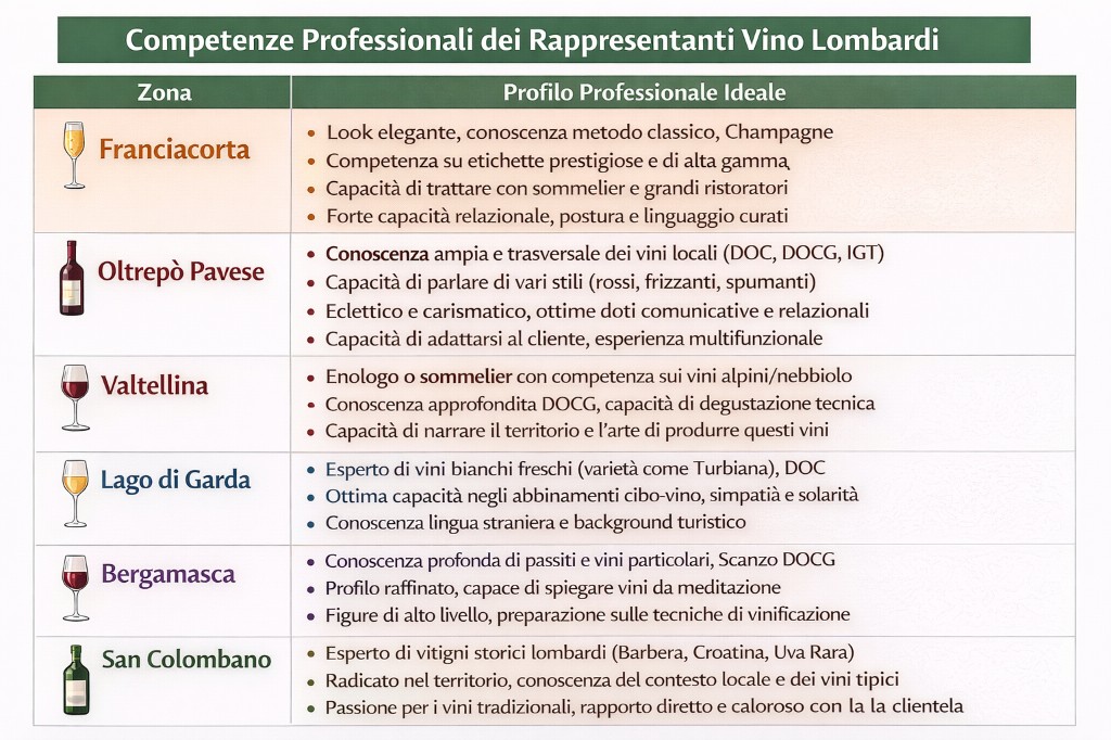 Competenze professionali dei rappresentanti vino lombardi