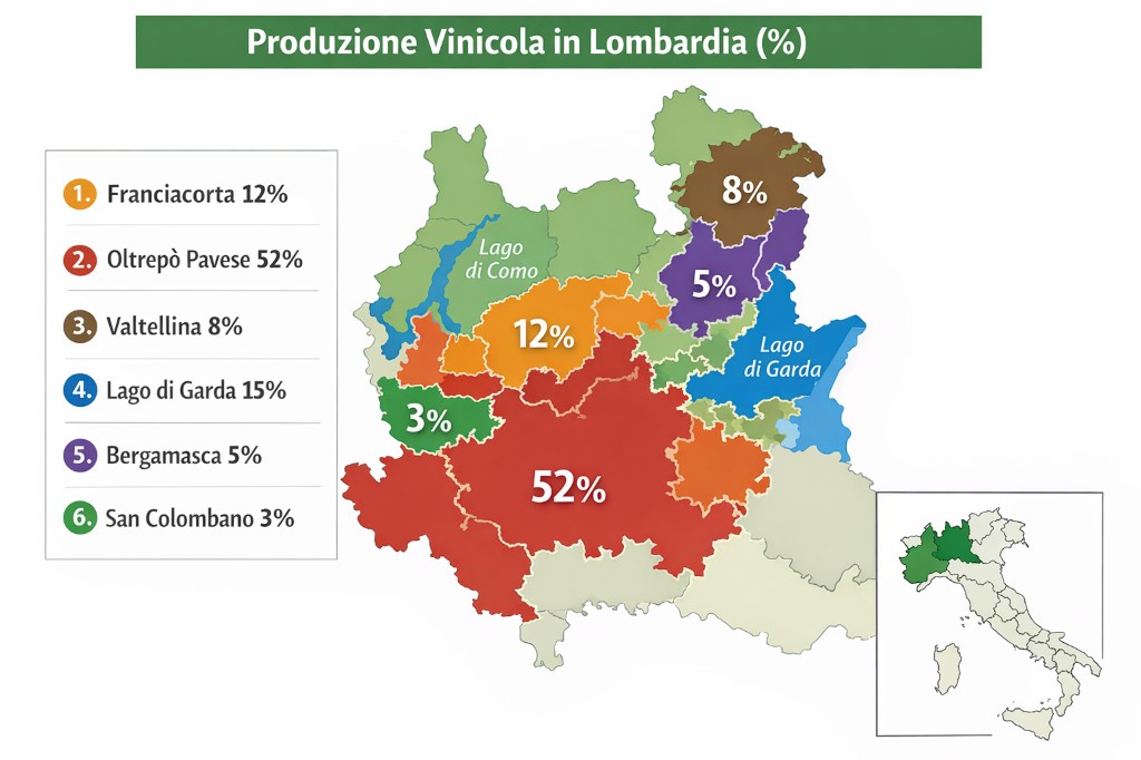 Mappa della produzione vinicola in Lombardia per zona